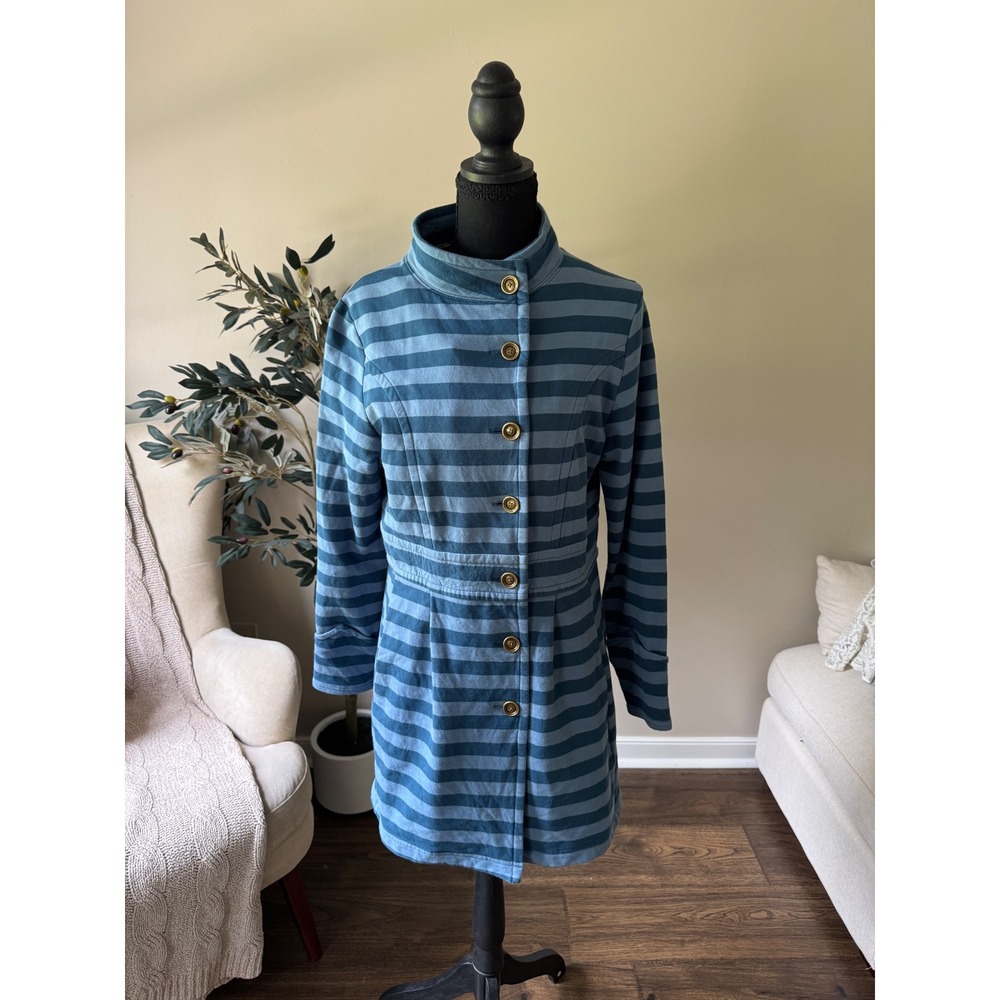 Matilda Jane Blue Striped Button Front Mock Neck Coat Jacket Small